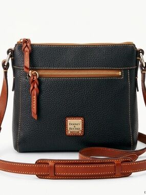 Dooney & Bourke Pebble Grain Small Zip Crossbody Bag Black & Cognac